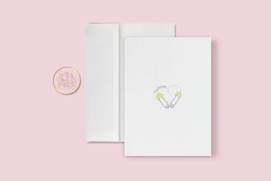 Safety Pins - Welcome Twins - Greeting Card